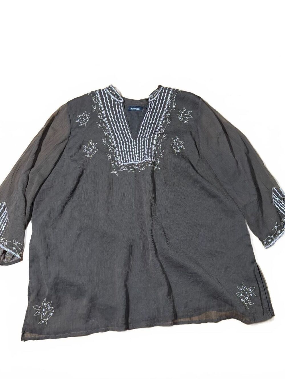 Avenue Plus Size Women's Brown Embroidered Boho Blouse Size 22/24